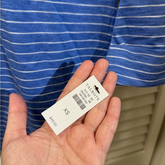 Talbots French Poodle Shopper Knit Blue Stripe 3/4 Sleeve Pullover Travel - Picture 7 of 7